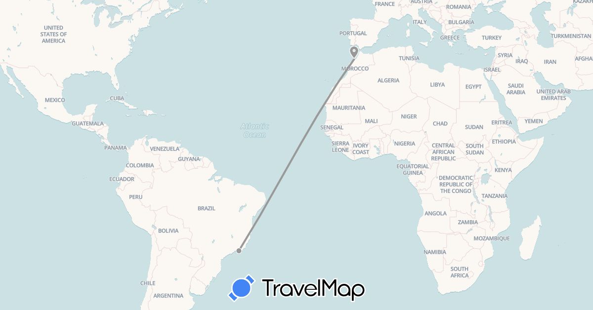 TravelMap itinerary: plane in Brazil, Morocco (Africa, South America)